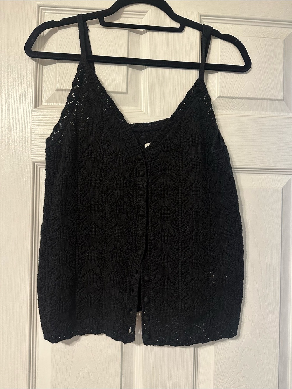 aerie Black Crochet Button-Front Cami